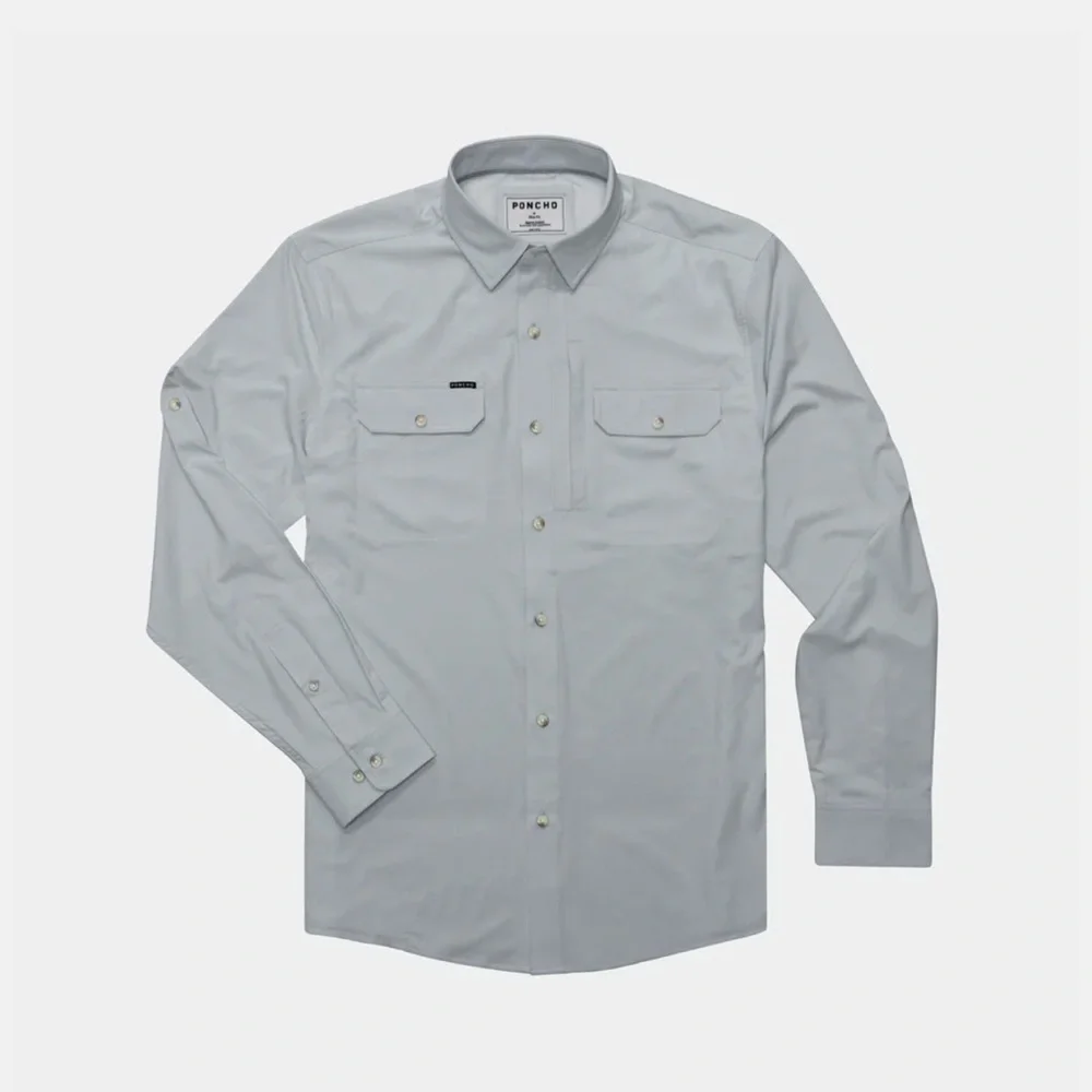 NWT Poncho Men Outdoors Long Sleeve Shirt, Size Regular M, Grey Ghost - Picture 10 of 11